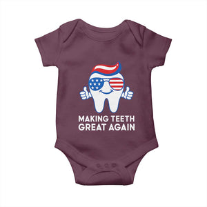 Funny Patriotic Dentist Baby Onesie Making Teeth Great Again America Oral Health Toothpaste Hair TS02 Maroon Print Your Wear