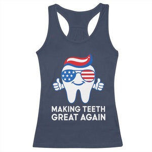 Funny Patriotic Dentist Racerback Tank Top Making Teeth Great Again America Oral Health Toothpaste Hair TS02 Navy Print Your Wear