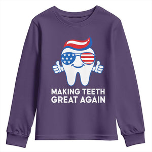 Funny Patriotic Dentist Youth Sweatshirt Making Teeth Great Again America Oral Health Toothpaste Hair TS02 Purple Print Your Wear