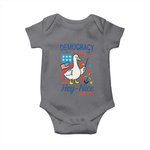 Funny Patriotic Duck Holding Firework Baby Onesie Funny Democracy Is Dying But Hey Nice Fireworks 4th Of July TS02 Charcoal Print Your Wear