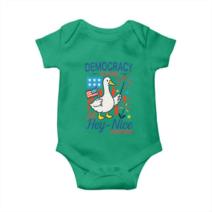 Funny Patriotic Duck Holding Firework Baby Onesie Funny Democracy Is Dying But Hey Nice Fireworks 4th Of July TS02 Irish Green Print Your Wear