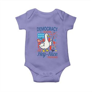 Funny Patriotic Duck Holding Firework Baby Onesie Funny Democracy Is Dying But Hey Nice Fireworks 4th Of July TS02 Violet Print Your Wear
