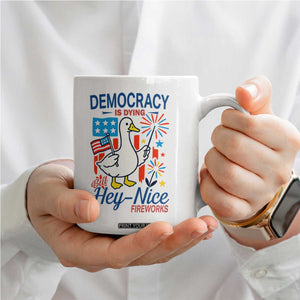 Funny Patriotic Duck Holding Firework Coffee Mug Funny Democracy Is Dying But Hey Nice Fireworks 4th Of July TS02 Print Your Wear