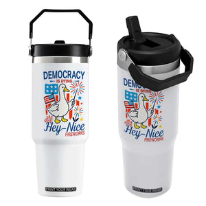 Funny Patriotic Duck Holding Firework Flip Straw Tumbler Funny Democracy Is Dying But Hey Nice Fireworks 4th Of July TS02 One Size: 30 oz White Print Your Wear