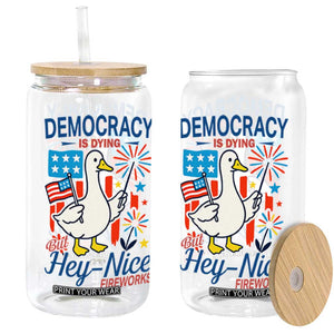Funny Patriotic Duck Holding Firework Glass Can Funny Democracy Is Dying But Hey Nice Fireworks 4th Of July TS02 White Print Your Wear