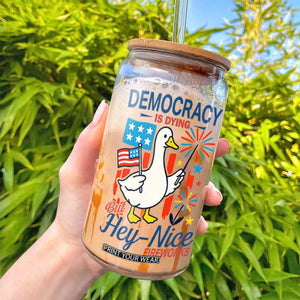 Funny Patriotic Duck Holding Firework Glass Can Funny Democracy Is Dying But Hey Nice Fireworks 4th Of July TS02 Print Your Wear