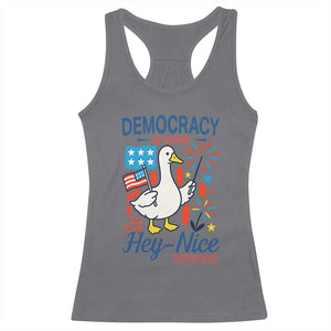 Funny Patriotic Duck Holding Firework Racerback Tank Top Funny Democracy Is Dying But Hey Nice Fireworks 4th Of July TS02 Charcoal Print Your Wear