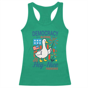 Funny Patriotic Duck Holding Firework Racerback Tank Top Funny Democracy Is Dying But Hey Nice Fireworks 4th Of July TS02 Irish Green Print Your Wear