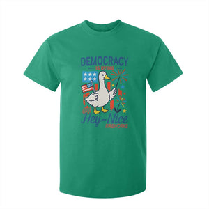 Funny Patriotic Duck Holding Firework T Shirt For Kid Funny Democracy Is Dying But Hey Nice Fireworks 4th Of July TS02 Irish Green Print Your Wear