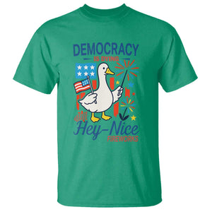 Funny Patriotic Duck Holding Firework T Shirt Funny Democracy Is Dying But Hey Nice Fireworks 4th Of July TS02 Irish Green Print Your Wear