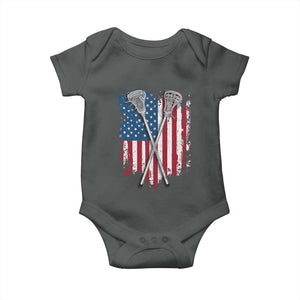 Funny Patriotic Lax Lacrosse Sticks American Flag Baby Onesie TS11 Dark Heather Print Your Wear