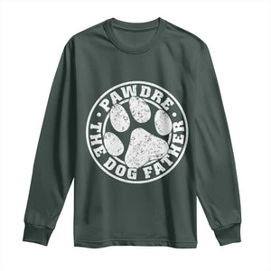 Funny Pawdre The Dog Father Long Sleeve Shirt Fur Dad Fathers Day Distressed Paw Prints TS11 Dark Forest Green Print Your Wear
