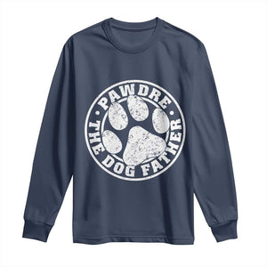 Funny Pawdre The Dog Father Long Sleeve Shirt Fur Dad Fathers Day Distressed Paw Prints TS11 Navy Print Your Wear