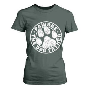 Funny Pawdre The Dog Father T Shirt For Women Fur Dad Fathers Day Distressed Paw Prints TS11 Dark Forest Green Print Your Wear