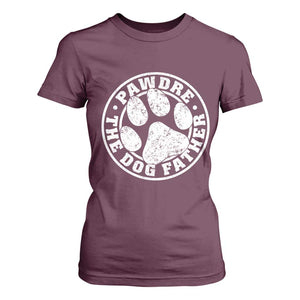 Funny Pawdre The Dog Father T Shirt For Women Fur Dad Fathers Day Distressed Paw Prints TS11 Maroon Print Your Wear