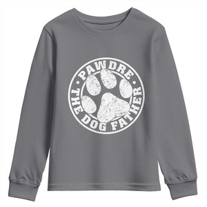 Funny Pawdre The Dog Father Youth Sweatshirt Fur Dad Fathers Day Distressed Paw Prints TS11 Charcoal Print Your Wear