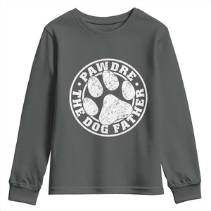 Funny Pawdre The Dog Father Youth Sweatshirt Fur Dad Fathers Day Distressed Paw Prints TS11 Dark Heather Print Your Wear