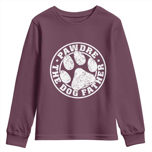 Funny Pawdre The Dog Father Youth Sweatshirt Fur Dad Fathers Day Distressed Paw Prints TS11 Maroon Print Your Wear