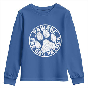 Funny Pawdre The Dog Father Youth Sweatshirt Fur Dad Fathers Day Distressed Paw Prints TS11 Royal Blue Print Your Wear