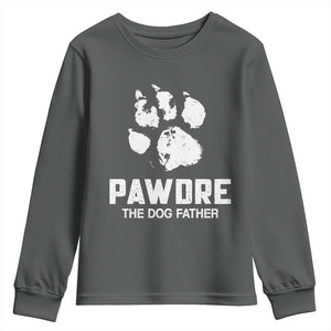 Funny Pawdre The Dog Father Youth Sweatshirt Fur Dad Fathers Day Vintage Paw Prints TS11 Dark Heather Print Your Wear