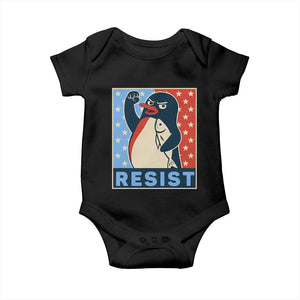 Funny Penguin Resist Graphic Baby Onesie Resist Protest Against Tariffs TS02 Black Print Your Wear