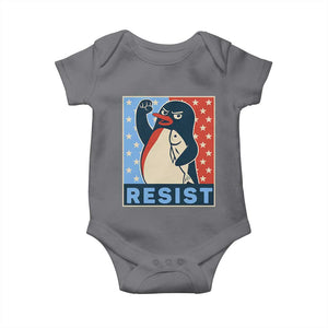 Funny Penguin Resist Graphic Baby Onesie Resist Protest Against Tariffs TS02 Charcoal Print Your Wear