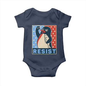 Funny Penguin Resist Graphic Baby Onesie Resist Protest Against Tariffs TS02 Navy Print Your Wear