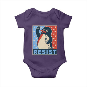Funny Penguin Resist Graphic Baby Onesie Resist Protest Against Tariffs TS02 Purple Print Your Wear
