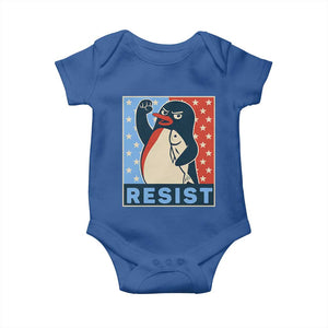 Funny Penguin Resist Graphic Baby Onesie Resist Protest Against Tariffs TS02 Royal Blue Print Your Wear