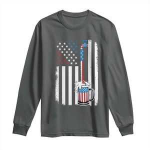 Funny Pouring Beer American Flag 4th Of July Craft Brewery Long Sleeve Shirt TS11 Dark Heather Print Your Wear