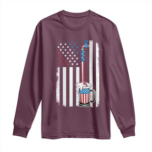 Funny Pouring Beer American Flag 4th Of July Craft Brewery Long Sleeve Shirt TS11 Maroon Print Your Wear