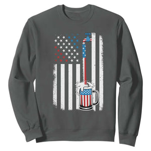 Funny Pouring Beer American Flag 4th Of July Craft Brewery Sweatshirt TS11 Dark Heather Print Your Wear
