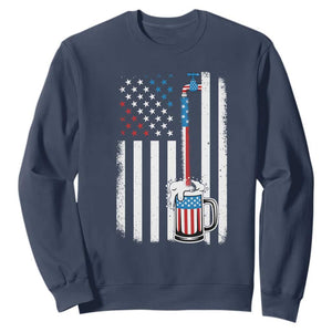 Funny Pouring Beer American Flag 4th Of July Craft Brewery Sweatshirt TS11 Navy Print Your Wear