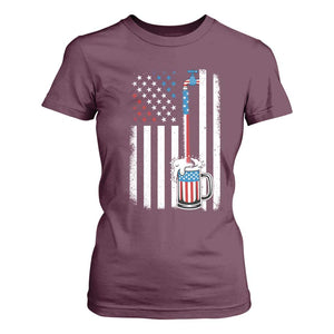 Funny Pouring Beer American Flag 4th Of July Craft Brewery T Shirt For Women TS11 Maroon Print Your Wear