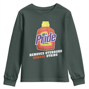 Funny Pride Removes Stubborn Orange Stains Youth Sweatshirt Pride Month LGBTQ TS11 Dark Forest Green Print Your Wear
