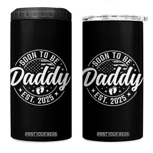 Funny Promoted To Daddy 2025 4 in 1 Can Cooler Tumbler Newborn Vintage American Flag Baby Footprint TS11 One Size: 16 oz Black Print Your Wear