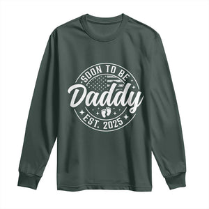Funny Promoted To Daddy 2025 Long Sleeve Shirt Newborn Vintage American Flag Baby Footprint TS11 Dark Forest Green Print Your Wear