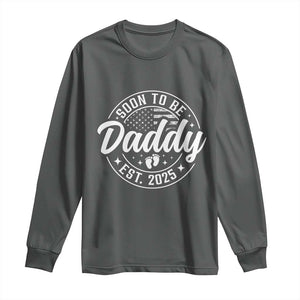 Funny Promoted To Daddy 2025 Long Sleeve Shirt Newborn Vintage American Flag Baby Footprint TS11 Dark Heather Print Your Wear