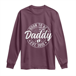 Funny Promoted To Daddy 2025 Long Sleeve Shirt Newborn Vintage American Flag Baby Footprint TS11 Maroon Print Your Wear