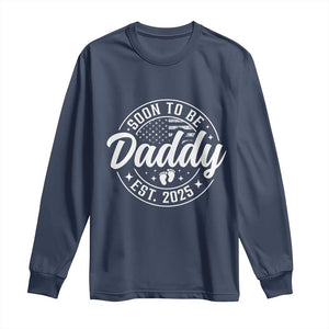 Funny Promoted To Daddy 2025 Long Sleeve Shirt Newborn Vintage American Flag Baby Footprint TS11 Navy Print Your Wear
