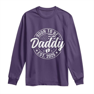 Funny Promoted To Daddy 2025 Long Sleeve Shirt Newborn Vintage American Flag Baby Footprint TS11 Purple Print Your Wear