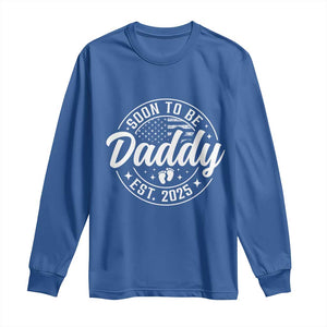 Funny Promoted To Daddy 2025 Long Sleeve Shirt Newborn Vintage American Flag Baby Footprint TS11 Royal Blue Print Your Wear