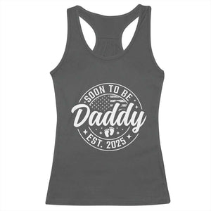 Funny Promoted To Daddy 2025 Racerback Tank Top Newborn Vintage American Flag Baby Footprint TS11 Dark Heather Print Your Wear