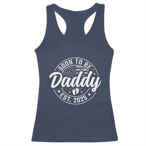 Funny Promoted To Daddy 2025 Racerback Tank Top Newborn Vintage American Flag Baby Footprint TS11 Navy Print Your Wear
