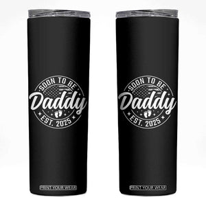 Funny Promoted To Daddy 2025 Skinny Tumbler Newborn Vintage American Flag Baby Footprint TS11 Black Print Your Wear