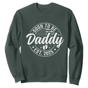 Funny Promoted To Daddy 2025 Sweatshirt Newborn Vintage American Flag Baby Footprint TS11 Dark Forest Green Print Your Wear