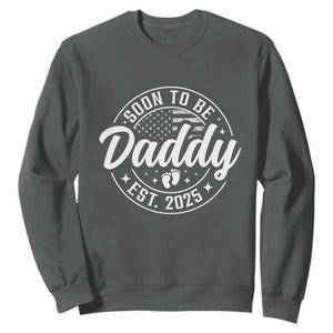 Funny Promoted To Daddy 2025 Sweatshirt Newborn Vintage American Flag Baby Footprint TS11 Dark Heather Print Your Wear