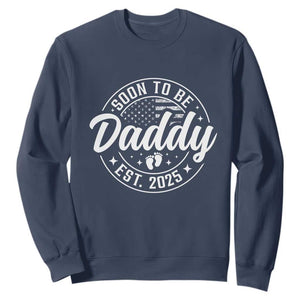 Funny Promoted To Daddy 2025 Sweatshirt Newborn Vintage American Flag Baby Footprint TS11 Navy Print Your Wear