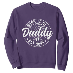 Funny Promoted To Daddy 2025 Sweatshirt Newborn Vintage American Flag Baby Footprint TS11 Purple Print Your Wear