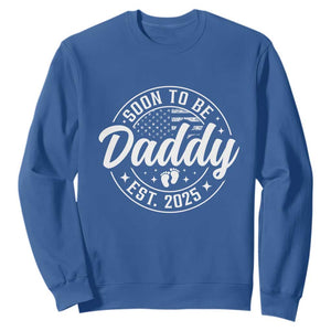 Funny Promoted To Daddy 2025 Sweatshirt Newborn Vintage American Flag Baby Footprint TS11 Royal Blue Print Your Wear